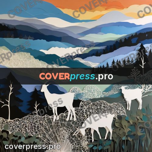 Paper craft design: goats among cut grasses