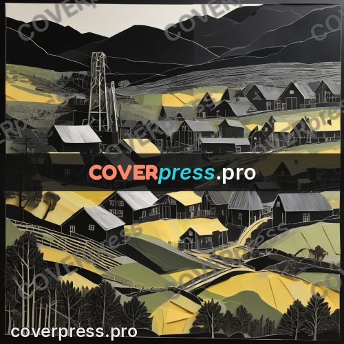 Paper craft design: village by a mine headframe