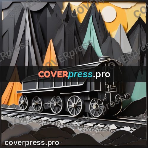 Paper craft design: train on rails in the mountains