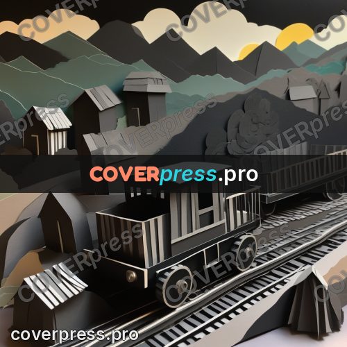 Paper craft design: train on rails in the mountains