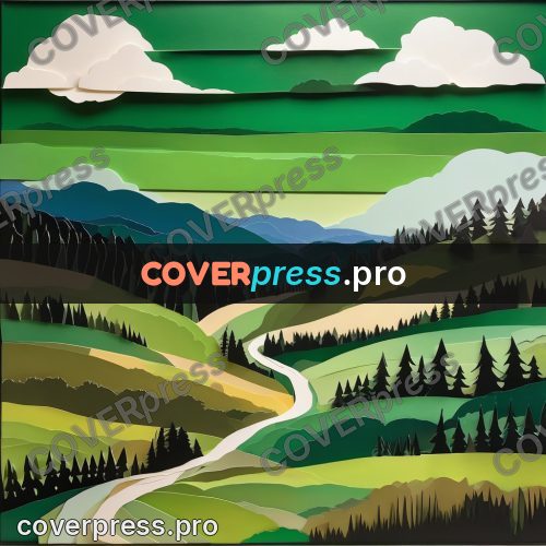 Paper craft design: green valley with forests