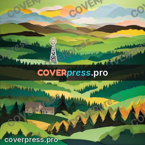 Paper craft design: green valley with forests
