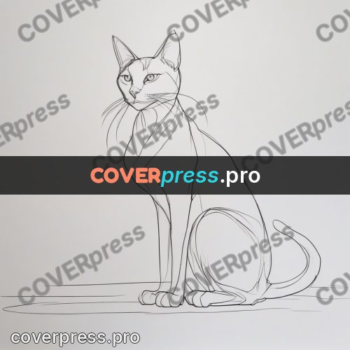 Line artwork: cat sitting side on