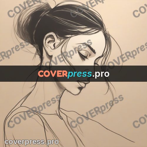 Line artwork: woman's face with loose hair