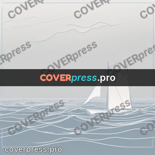 Line artwork: sailboat on ruled waves