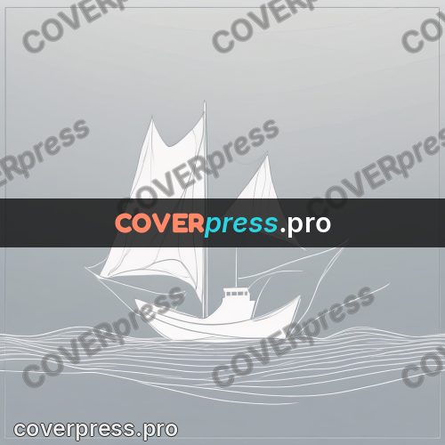 Line artwork: sailboat on ruled waves