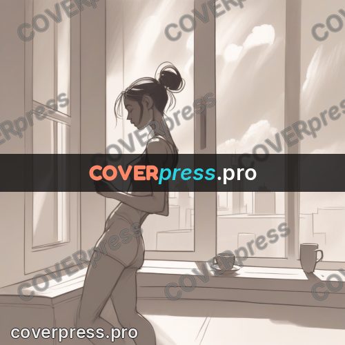 Line artwork: girl at a sunlit window