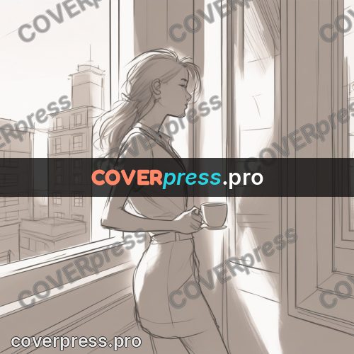 Line artwork: girl looking out of a window
