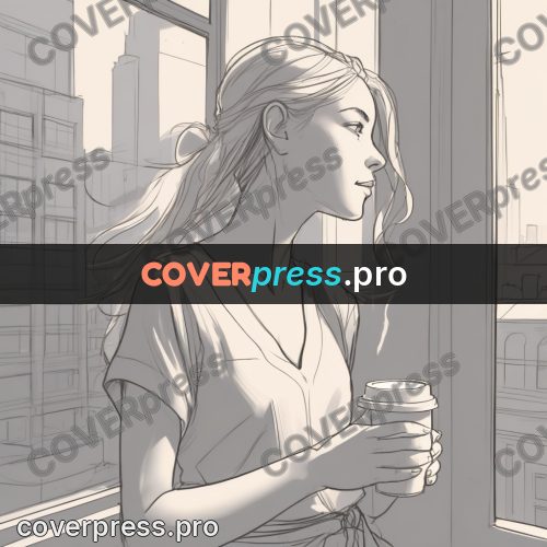 Line artwork: girl looking out of a window