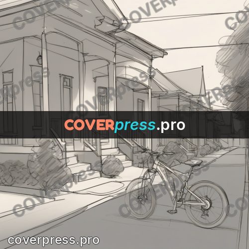Line artwork: cyclist on a quiet street