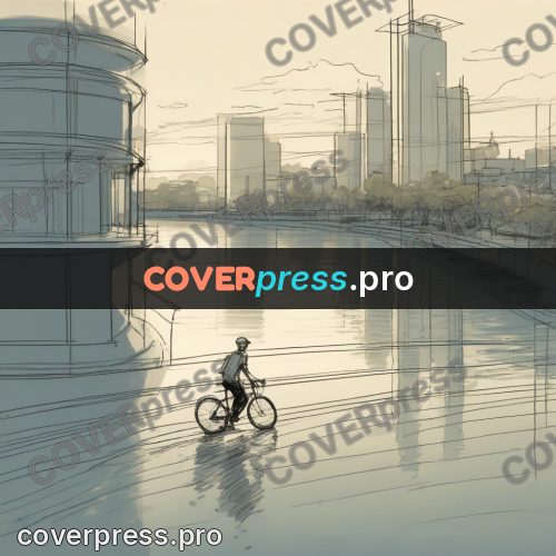 Line artwork: cyclist on an embankment