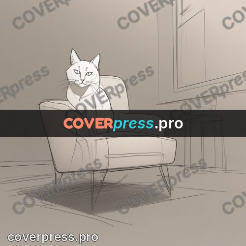 Line artwork: cat on an armchair