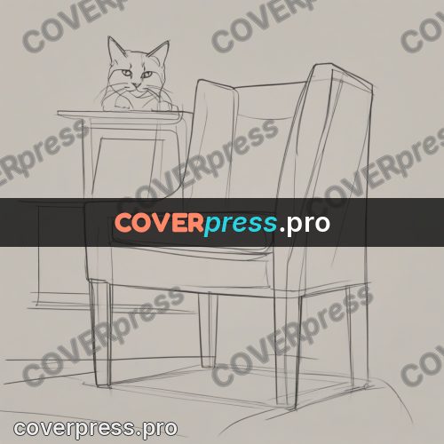 Line artwork: cat on an armchair