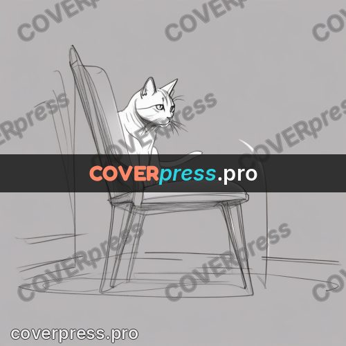Line artwork: cat on an armchair