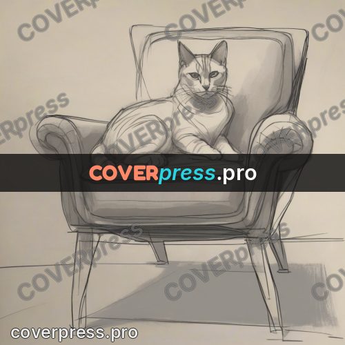 Line artwork: cat lying in an armchair