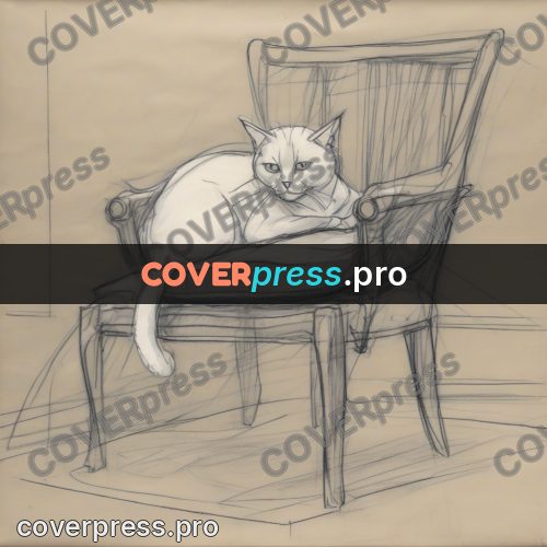 Line artwork: cat lying in an armchair