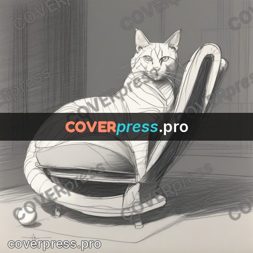 Line artwork: cat lying in an armchair