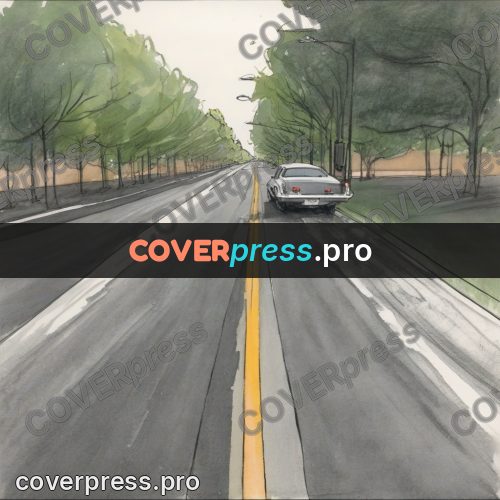 Line artwork: road running into the distance
