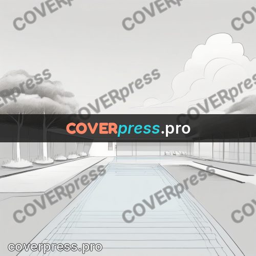 Line artwork: pool lane along a building