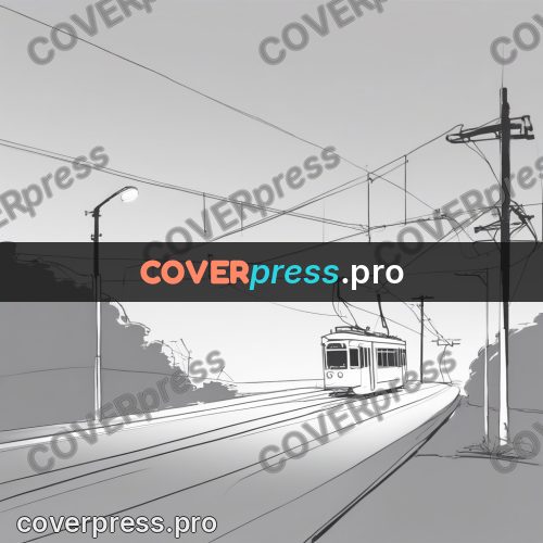 Line artwork: tram going along the tracks