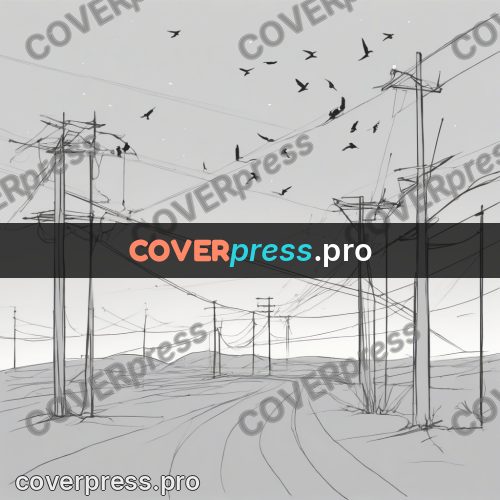 Line artwork: birds on wires by poles