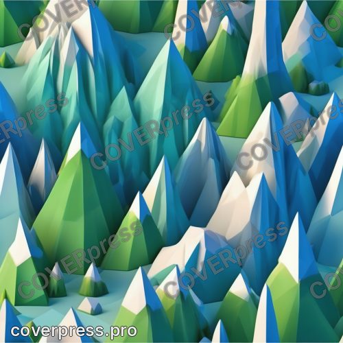 Полигональный рисунок: остров, вулкан и айсберг
