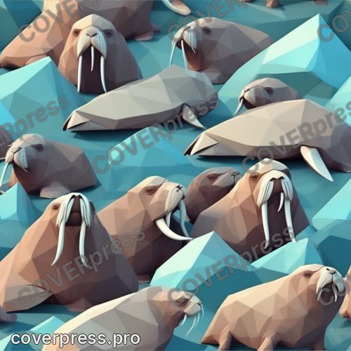 Полигональный рисунок: белый медведь, пингвин и морж