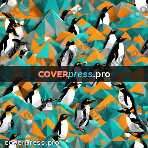 Polygon illustration: penguin on a bright ground