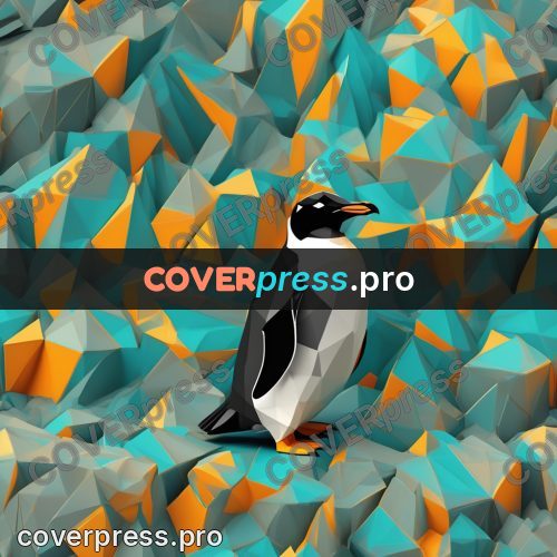 Polygon illustration: penguin on a bright ground