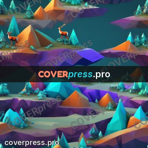 Polygon illustration: deer with antlers on the hills