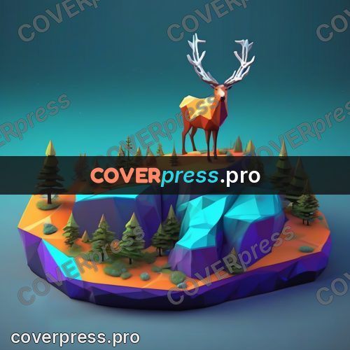 Polygon illustration: deer with antlers on the hills