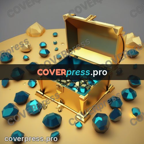 Polygon illustration: gold chest full of gems