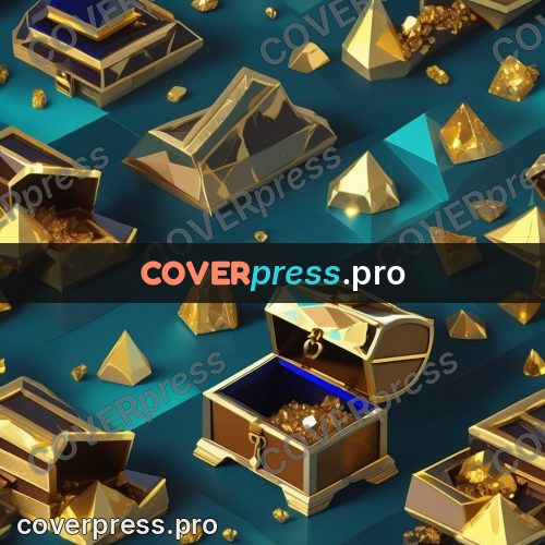 Polygon illustration: gold chest full of gems