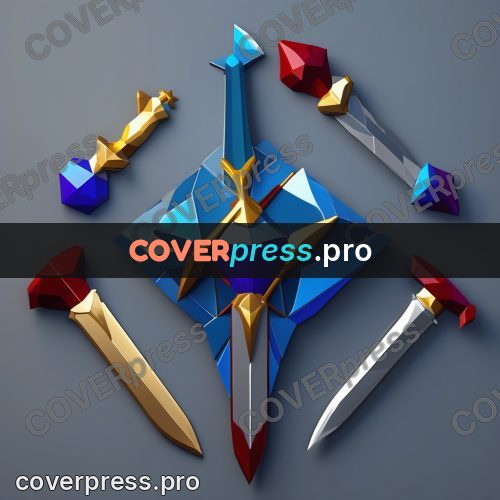 Polygon illustration: sword among crystals