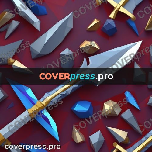 Polygon illustration: sword among crystals