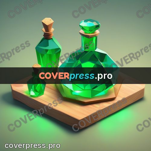 Polygon illustration: green potion bottle on a board