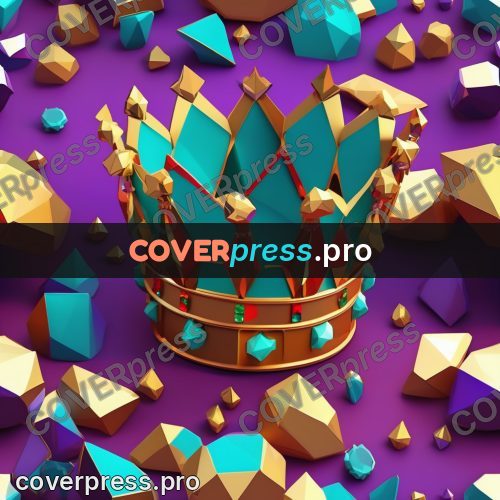Polygon illustration: gold crown among gems