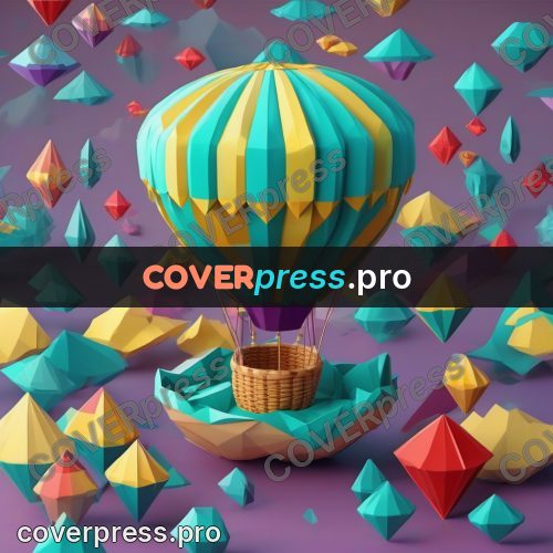 Polygon illustration: hot air balloon with a basket
