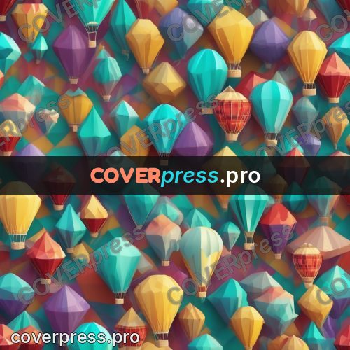 Polygon illustration: hot air balloon with a basket