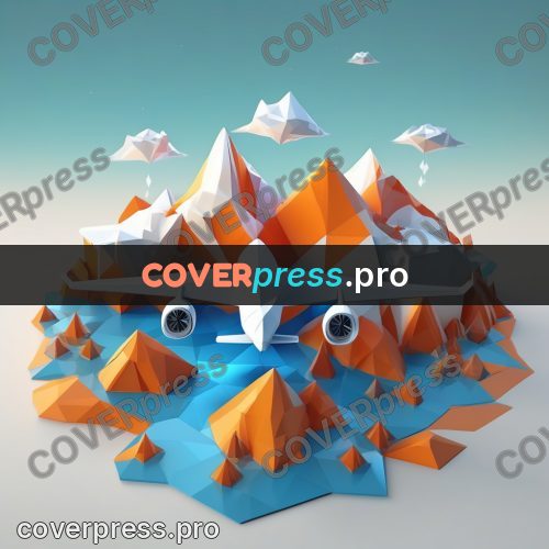 Polygon illustration: plane over the mountains