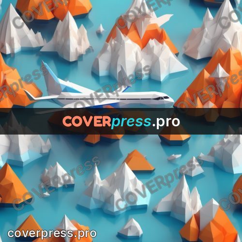 Polygon illustration: plane over the mountains