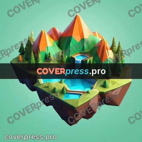 Polygon illustration: island with mountains and a lake