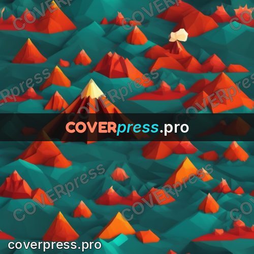 Polygon illustration: volcano with a fiery peak