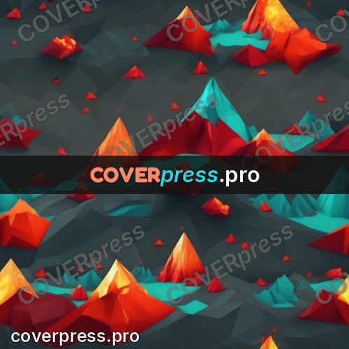 Polygon illustration: volcano with a fiery peak