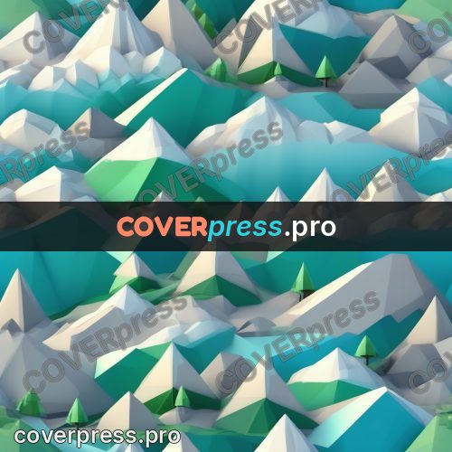 Polygon illustration: snowy mountains with firs
