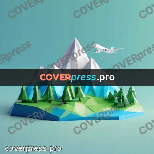 Polygon illustration: snowy mountains with firs