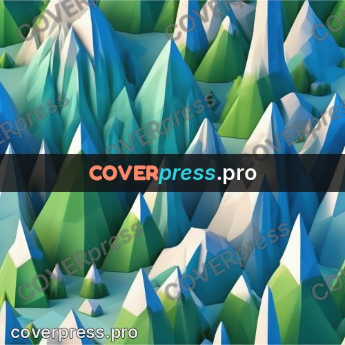 Polygon illustration: snowy mountains with firs