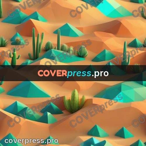 Polygon illustration: cactus among sand dunes