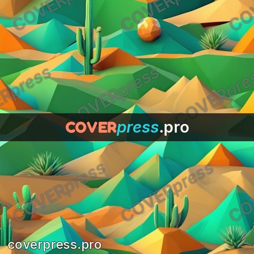 Polygon illustration: cactus among sand dunes