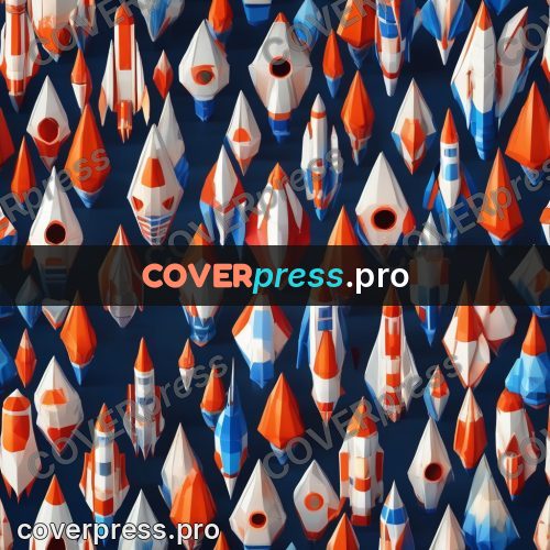Polygon illustration: rocket with red stripes